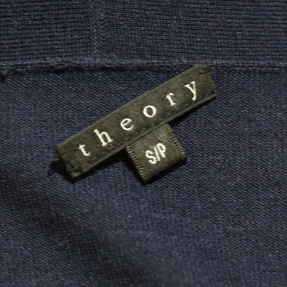 THEORY Navy Blue Wool Silk Blend Open Cardigan - Picture 4 of 5